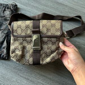 Vintage Gucci Beige and Brown Monogram Belt Bag